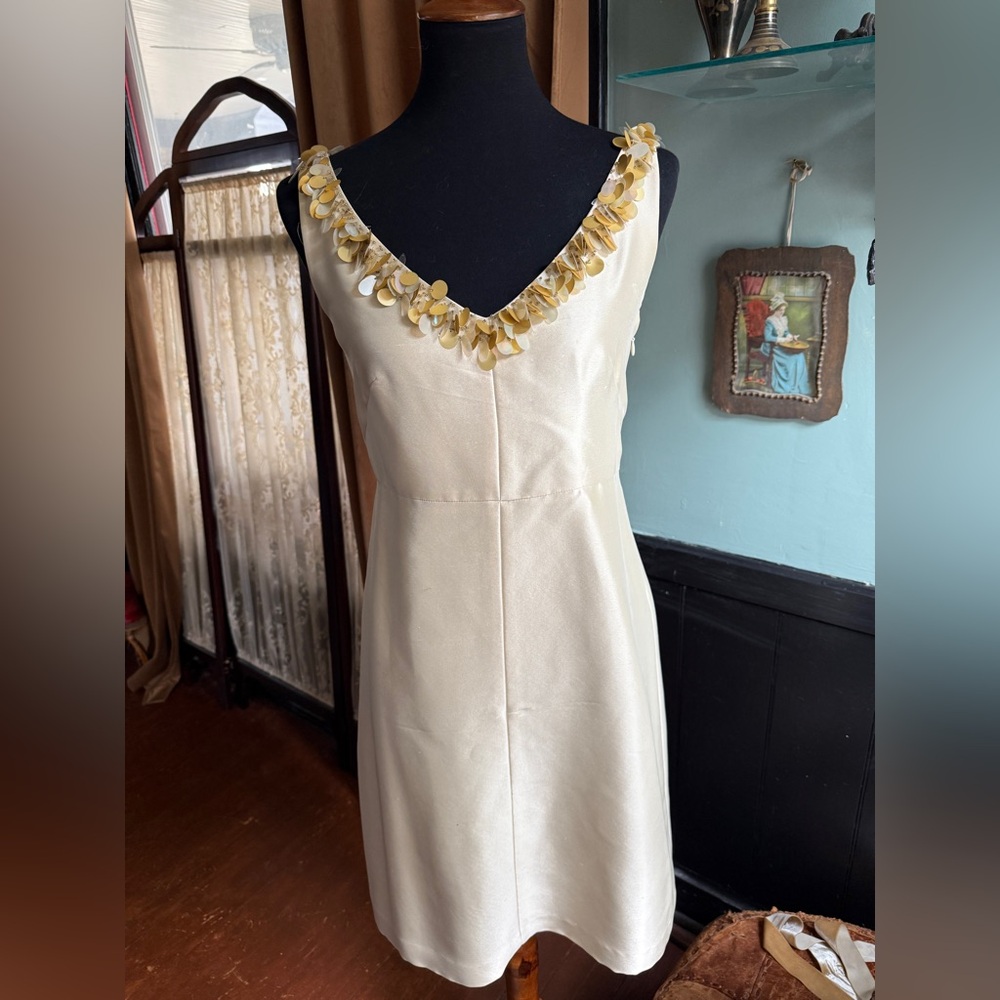 Banana Republic Cream Midi Dress with Gold Accents - Picture 2 of 11